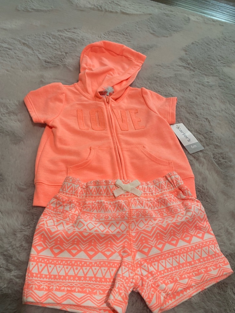 Carter's 2 piece Coral Hooded Baby Zip Jacket/ and shorts